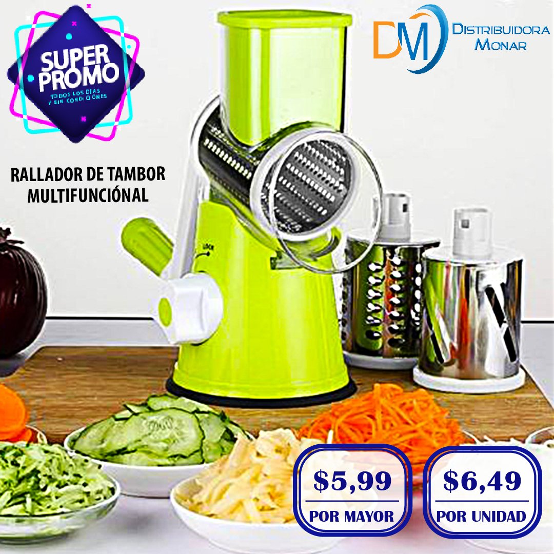 Tambor Rotativo Rallador Mano Alimentada De Col Queso Rebanador De Verduras  3In1